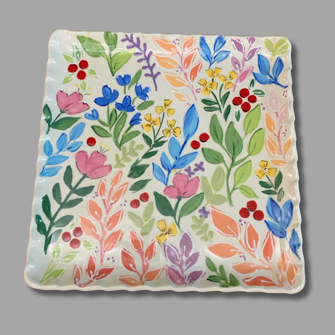 Bright Floral Square Plate