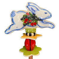 Running Bunny Red Tulip with Black Ribbon Garden Sculpture