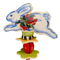 Running Bunny Red Tulip with Black Ribbon Garden Sculpture