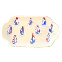 Red, White and Blue Sailboat Small Handled Rectangular Tray