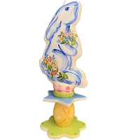 Standing Bunny with Pink and Yellow Flowers Garden Sculpture