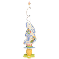 Standing Bunny with Pink and Yellow Flowers Garden Sculpture