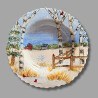 Winter Barn Scene Large Platter