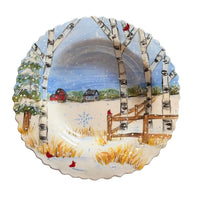 Winter Barn Scene Large Platter