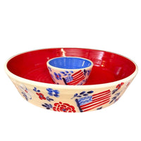 Red, White and Blue Floral Chip Dip Bowl