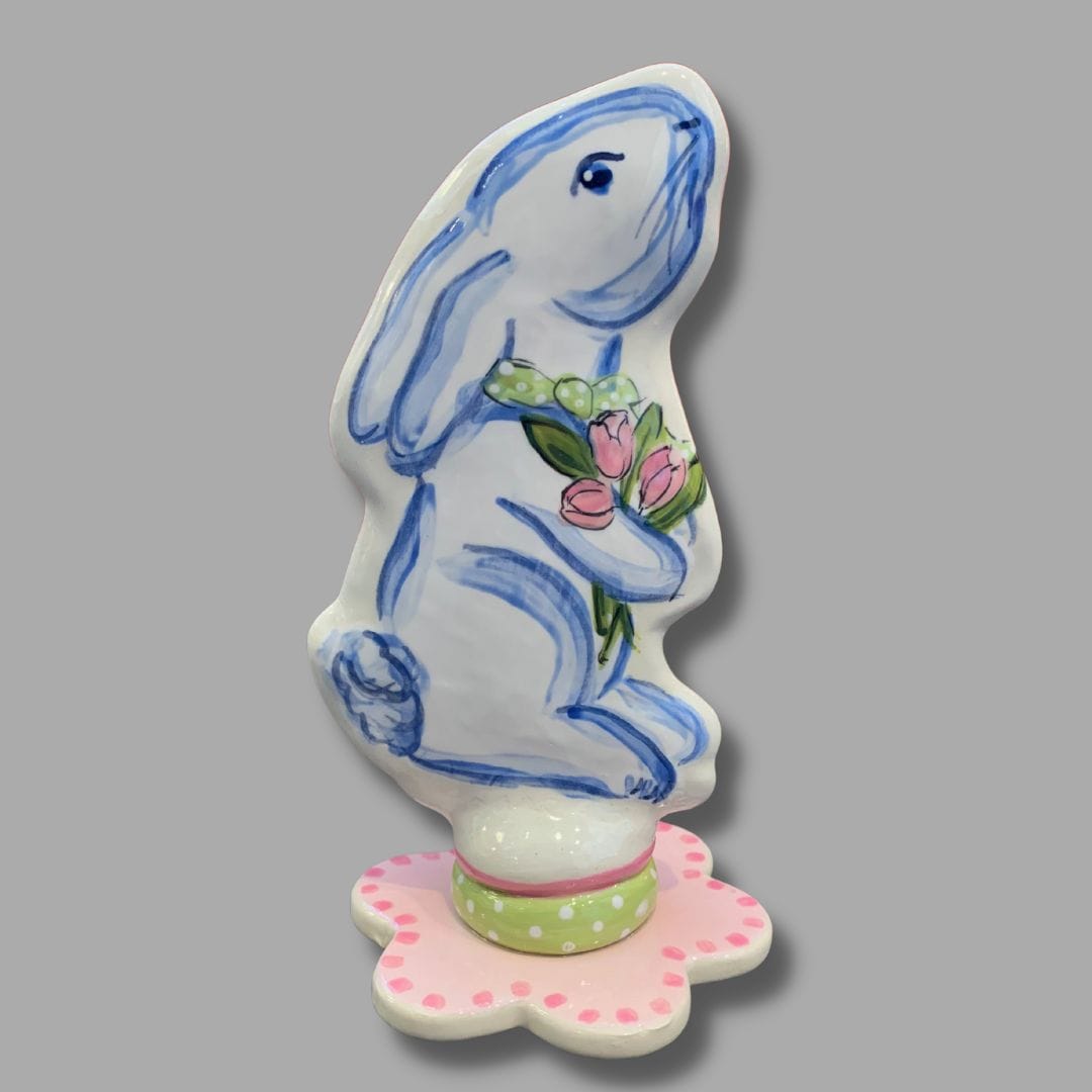 Bunny Sculpture Pink Tulip