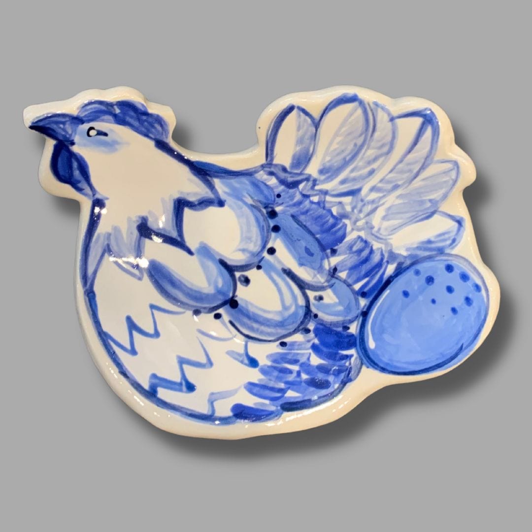 Chicken Tea Bag Holder: Blue & White