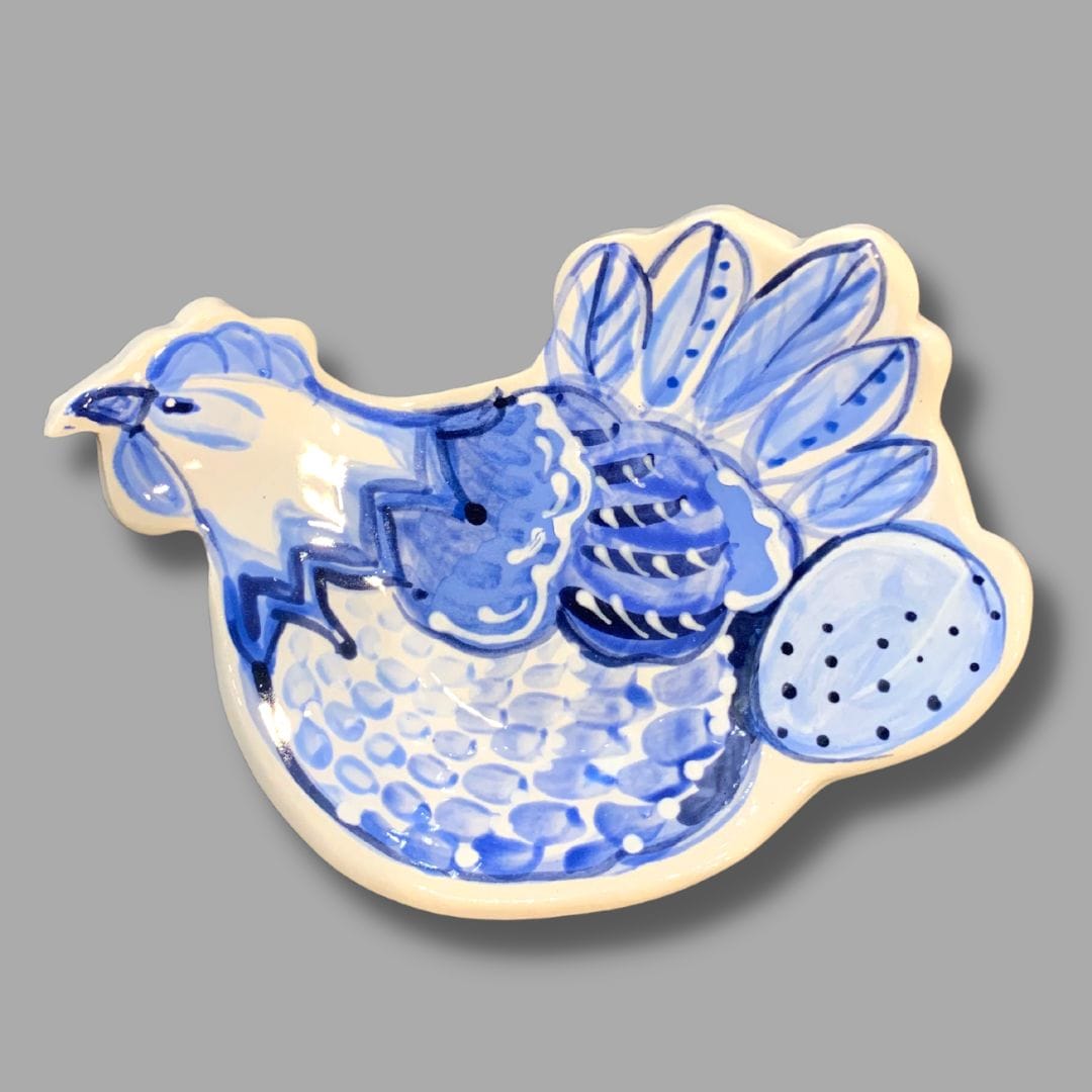 Chicken Tea Bag Holder: Blue & White