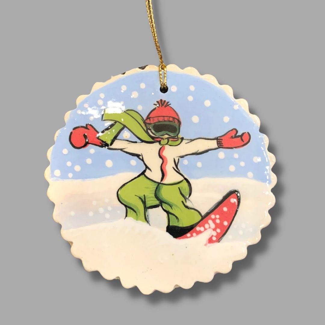 Snowboarding Ornament Red and Green