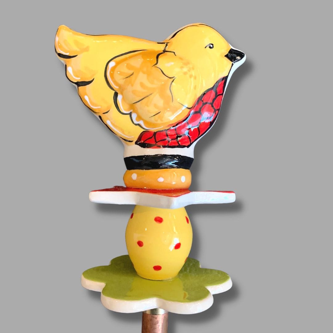 Yellow Bird with Dots Garden Sculpture Ready to ship