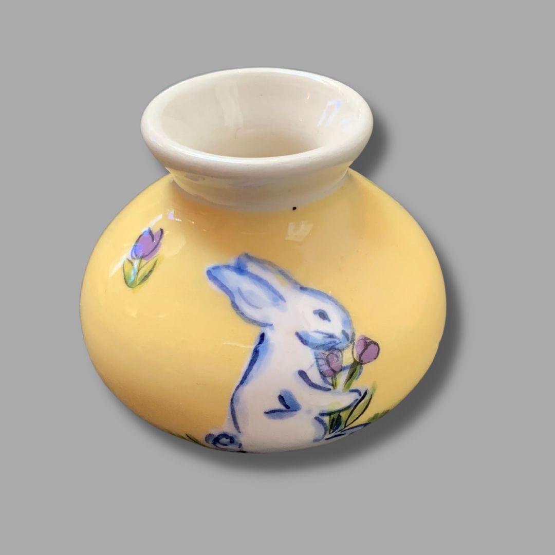 Yellow Bunny with Purple Tulip Small Vase