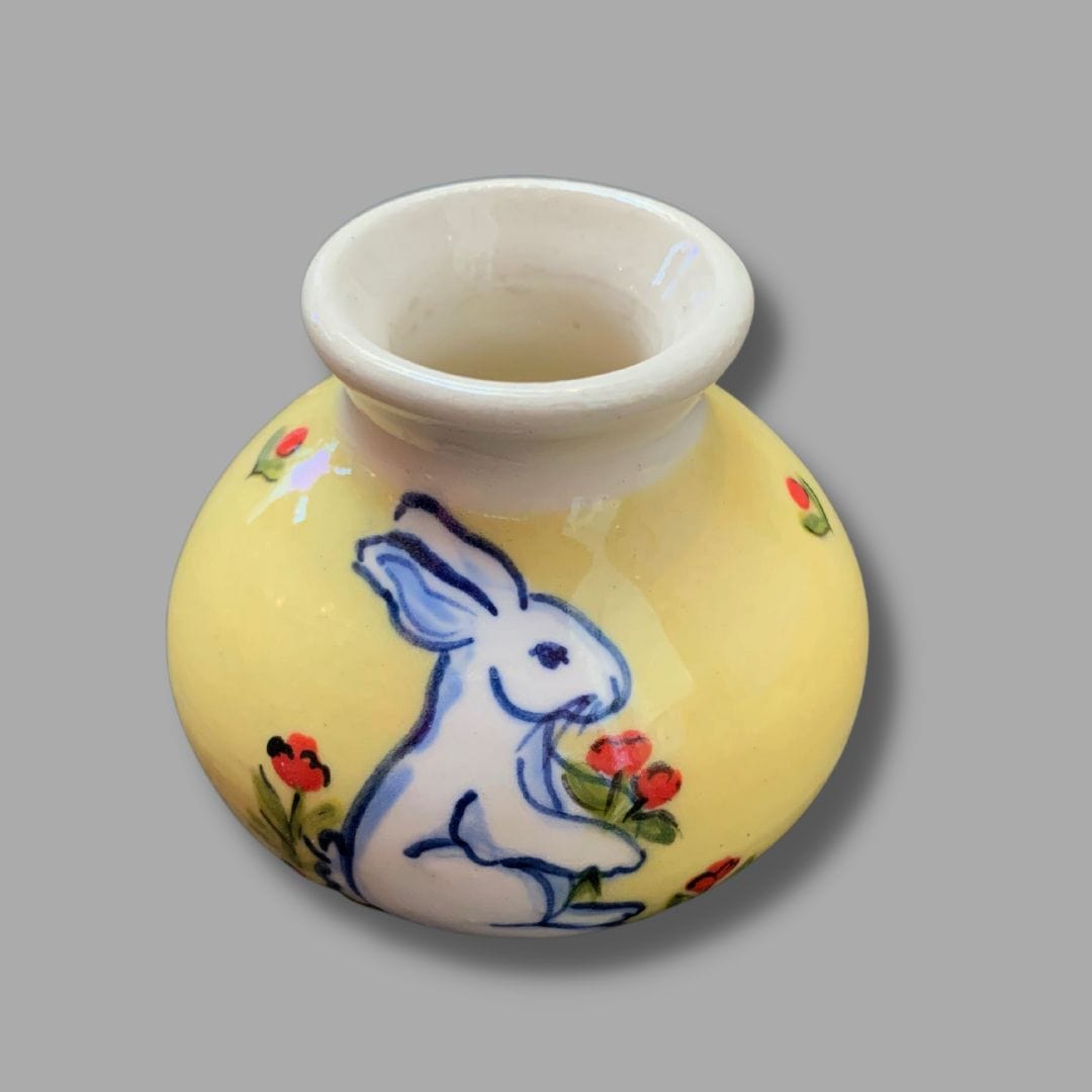 Yellow Bunny with Red Tulips Small Vase