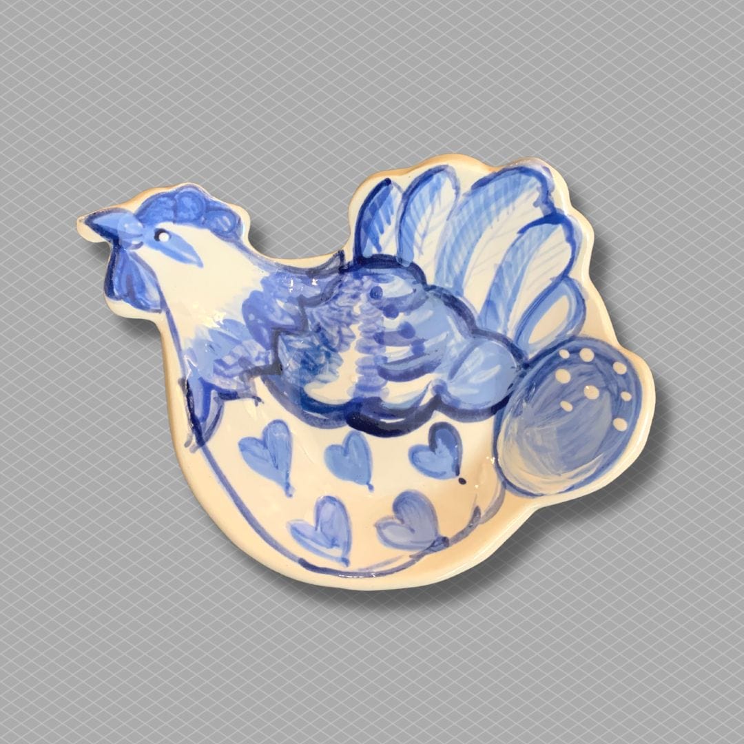 Chicken Tea Bag Holder: Blue & White