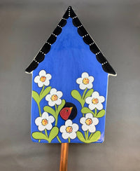 Blue Birdhouse Garden Stake