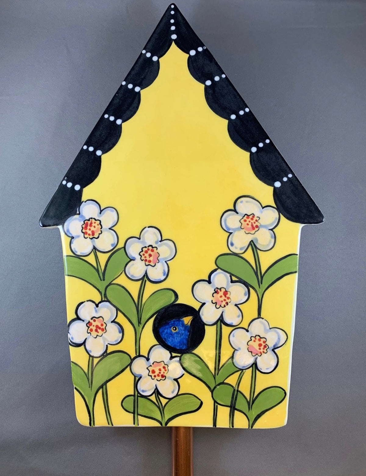 Yellow Birdhouse Garden Stake