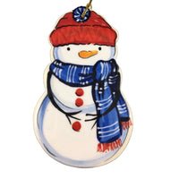 Small Snowman Ornament: Blue and Red