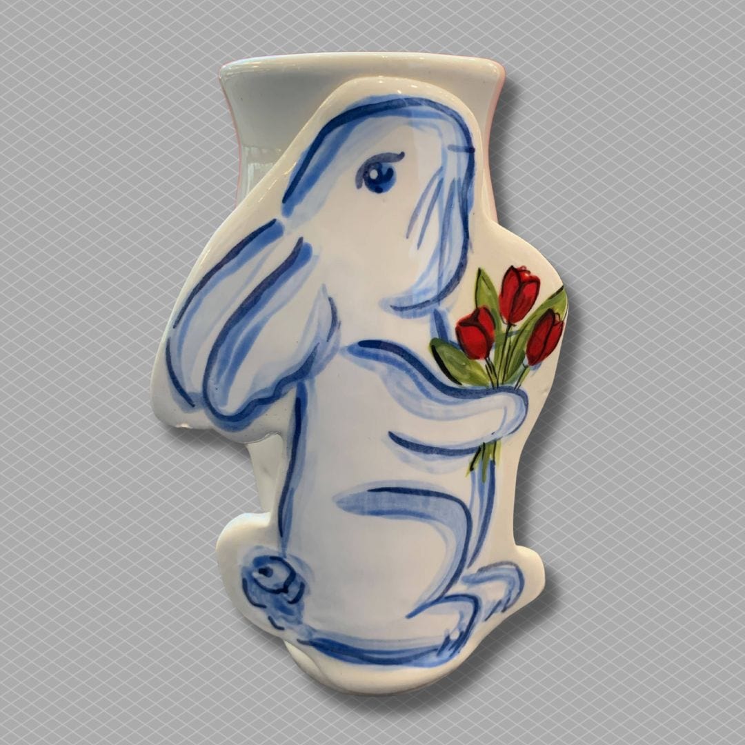 Bunny Vase with Red Tulips