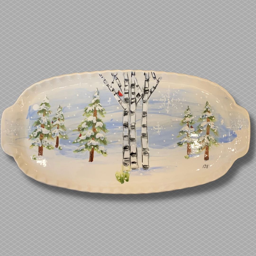Winter Birch Large Handled Tray