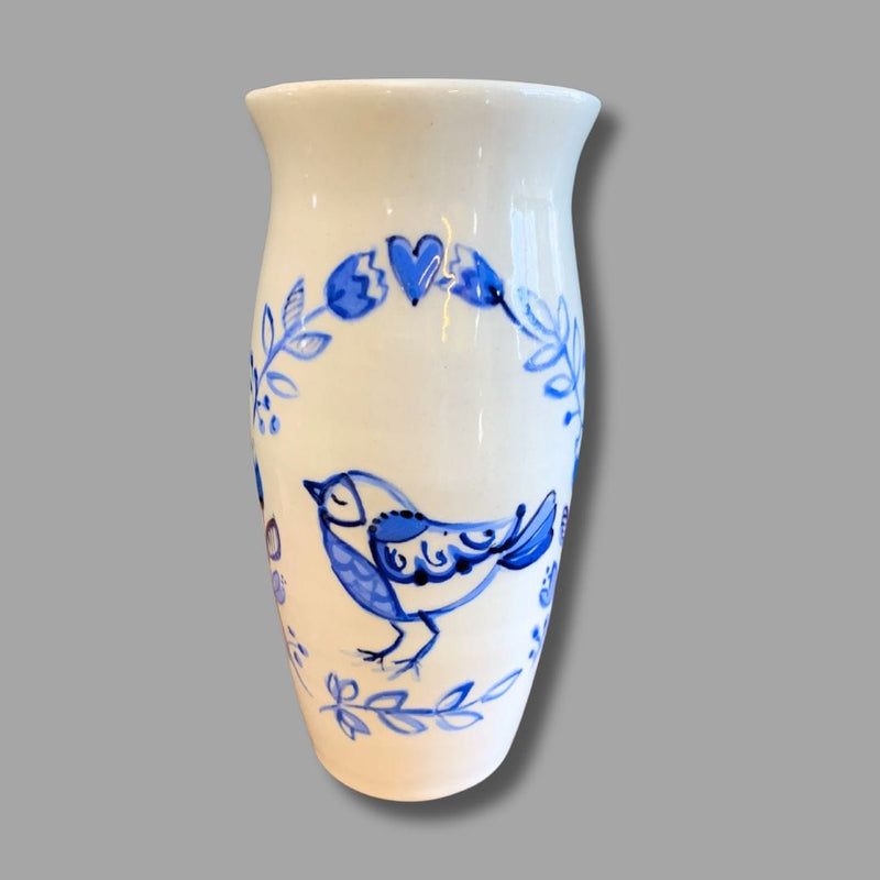 Blue and White Bird Bird 5" Vase