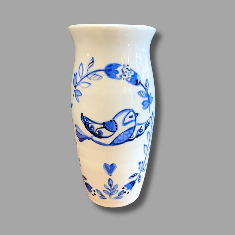 Blue and White Bird Bird 5" Vase