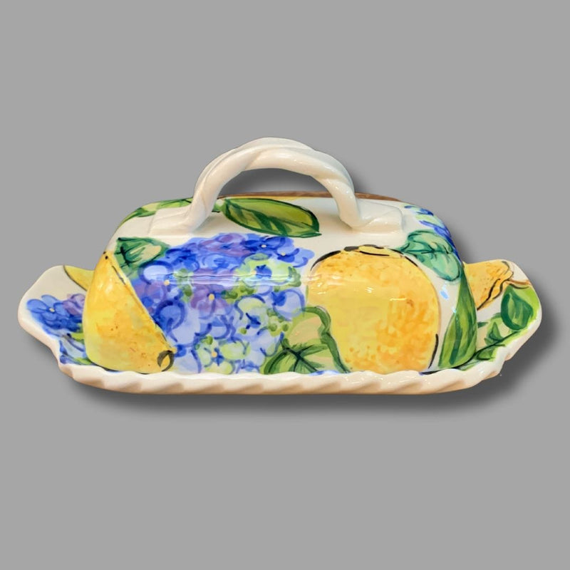 Lemon Blue Hydrangea Butter Dish