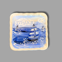 Blue and White Sailboat Mini Square Tray