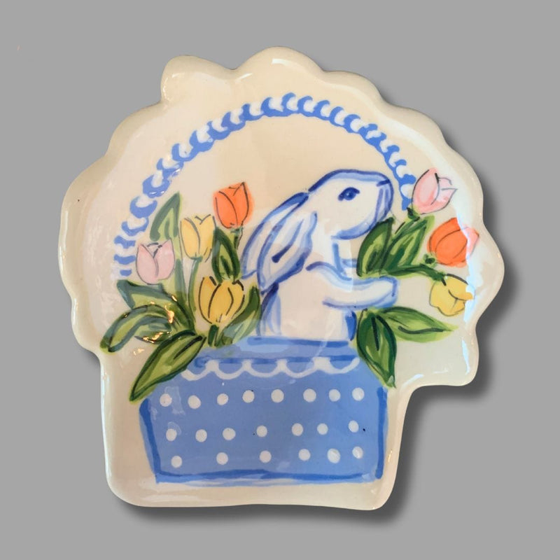 Blue Basket Bunny Tea Bag Holder/Spoon Rest