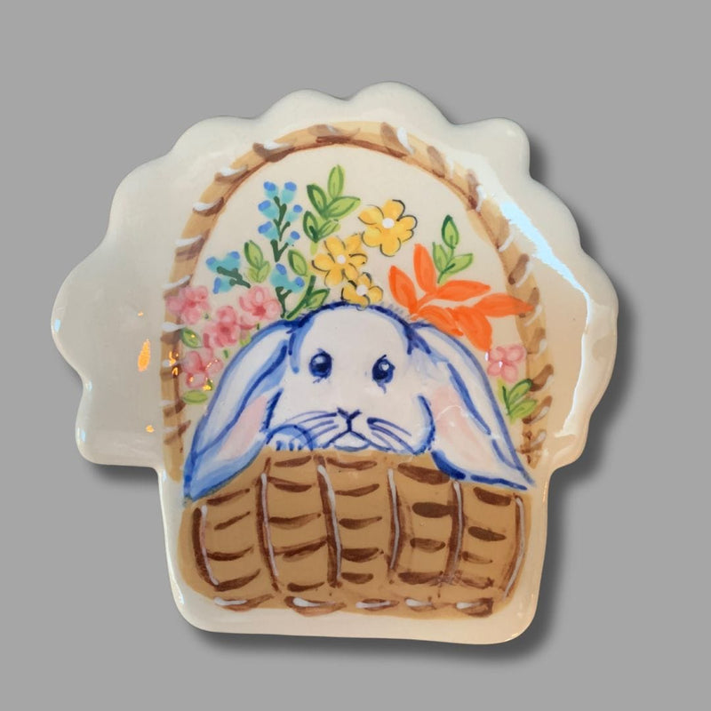 Multi-floral Basket Bunny Tea Bag Holder/Spoon Rest