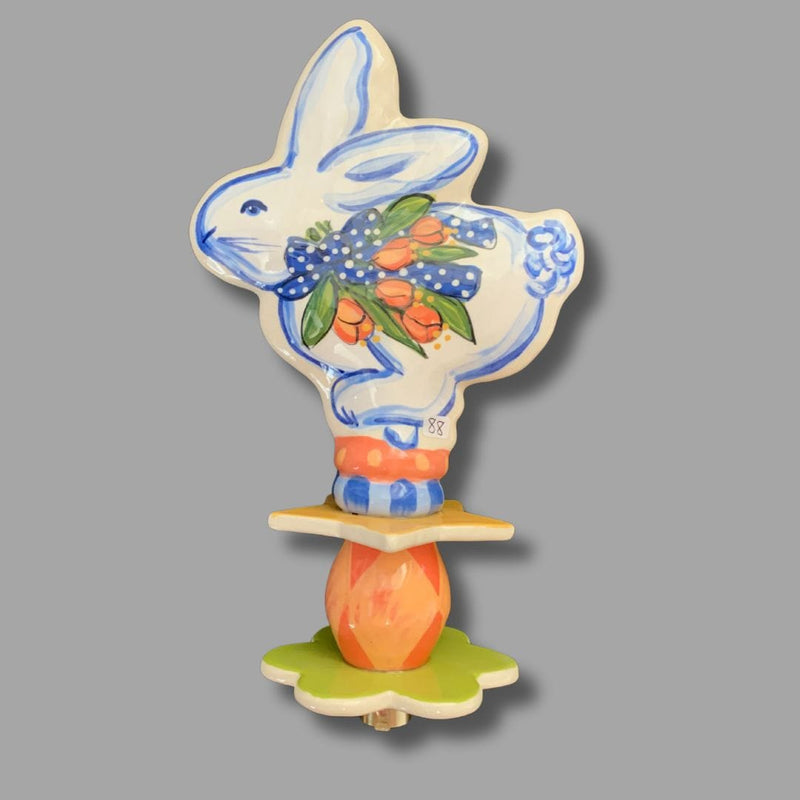 Dashing Bunny Blue and Orange Garden Sculpture