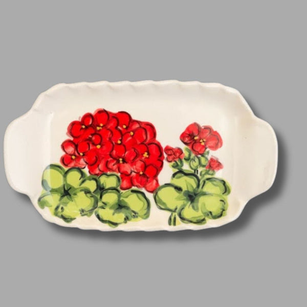 Geranium Small Handled Rectangular Tray