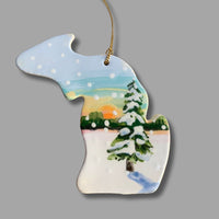 Michigan Winter Pine with Sunset Ornament (with UP)