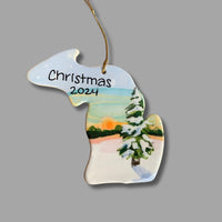 Michigan Winter Pine with Sunset Ornament (with UP)