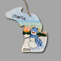 Michigan Winter Snowman Sunset Ornament (with UP)