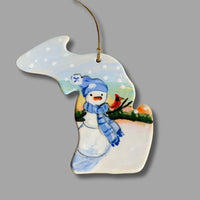 Michigan Winter Snowman Sunset Ornament (with UP)