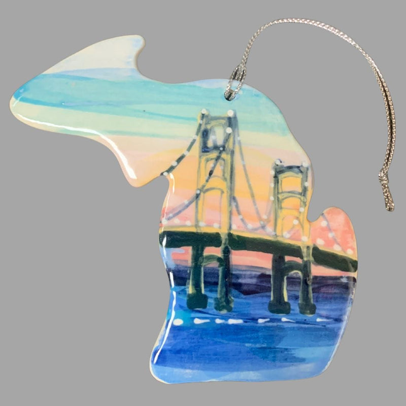 Michigan with Mackinac Bridge Night Ornament