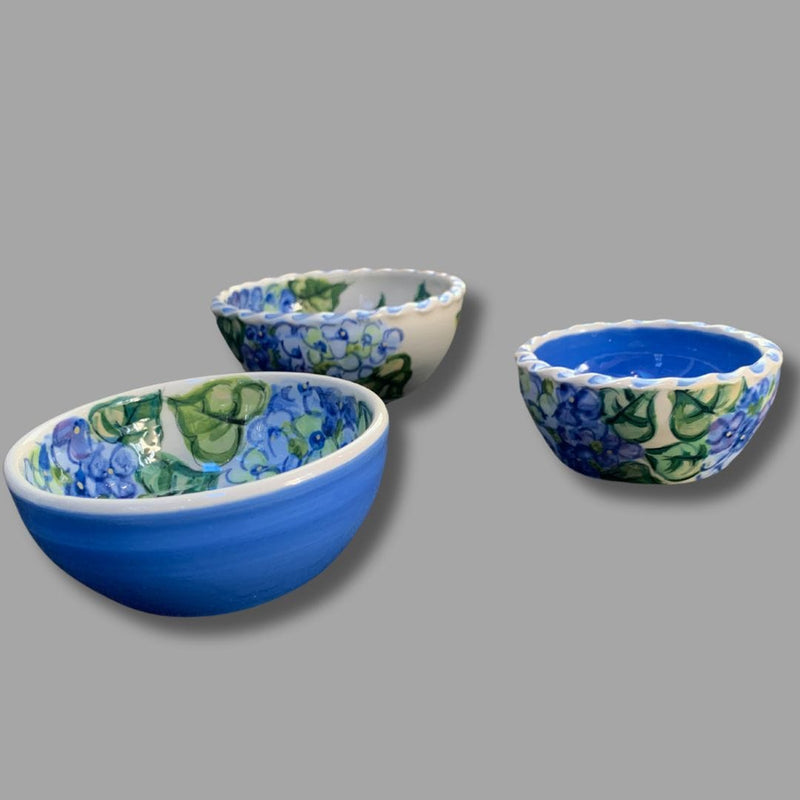 Blue Hydrangea Nesting Dip Bowls, set of 3