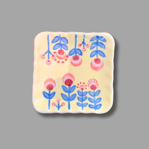 Peach and Blue floral with yellow Mini Square Tray