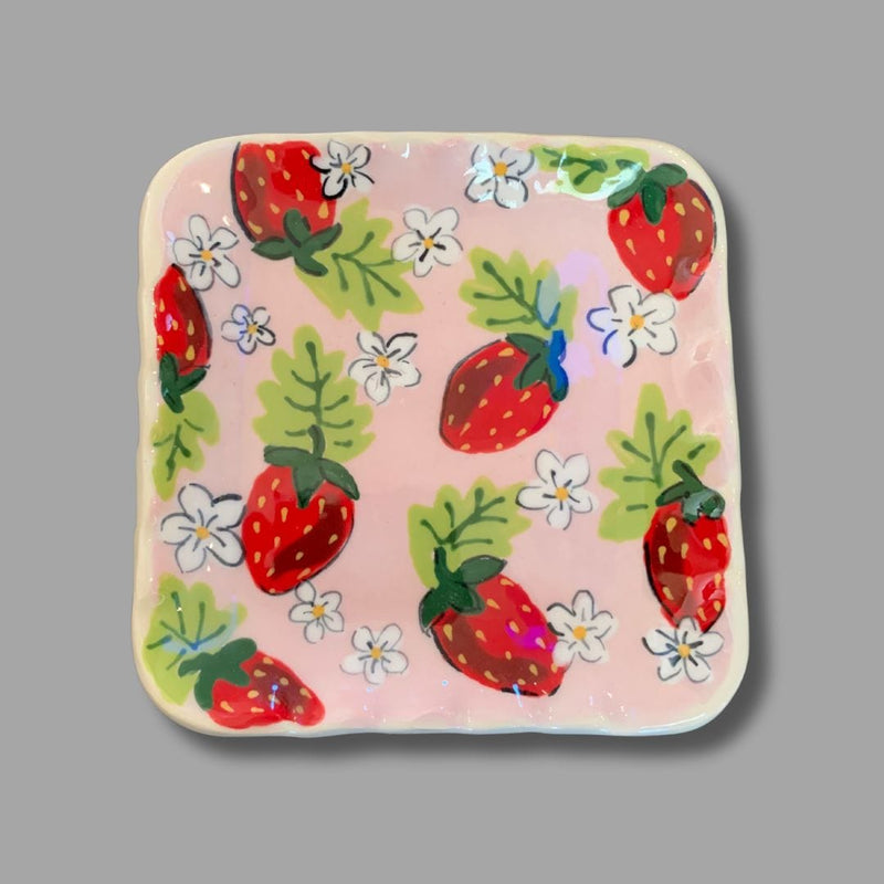 Pink Strawberry Mini Square Tray