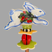 Running Bunny Red Tulip with Black Ribbon Garden Sculpture