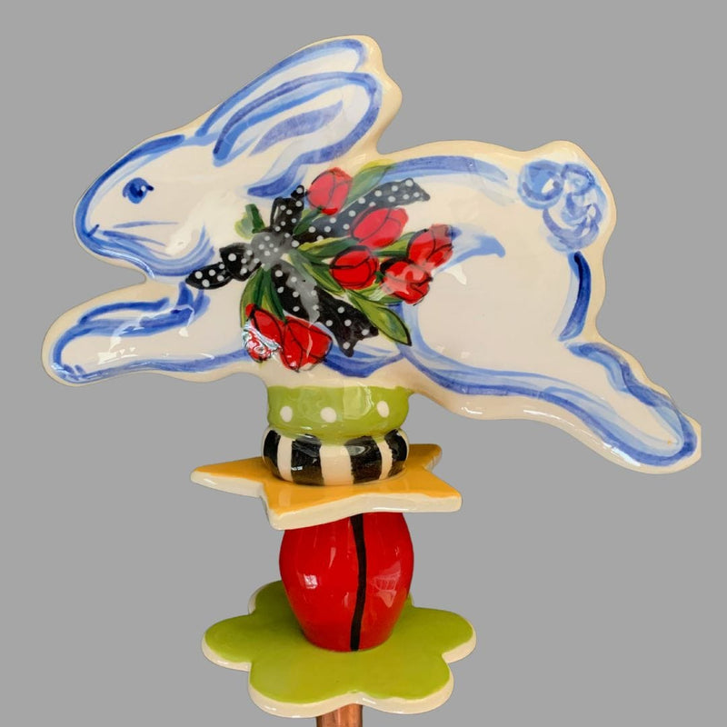 Running Bunny Red Tulip with Black Ribbon Garden Sculpture