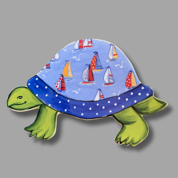 Sea Blue Sailboat Turtle Garden Stake