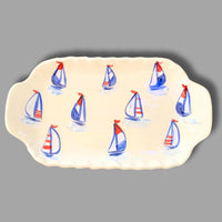 Red, White and Blue Sailboat Small Handled Rectangular Tray