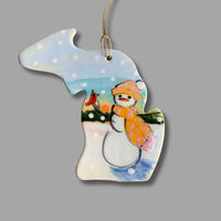 Michigan Winter Snowman Sunset Ornament (with UP)