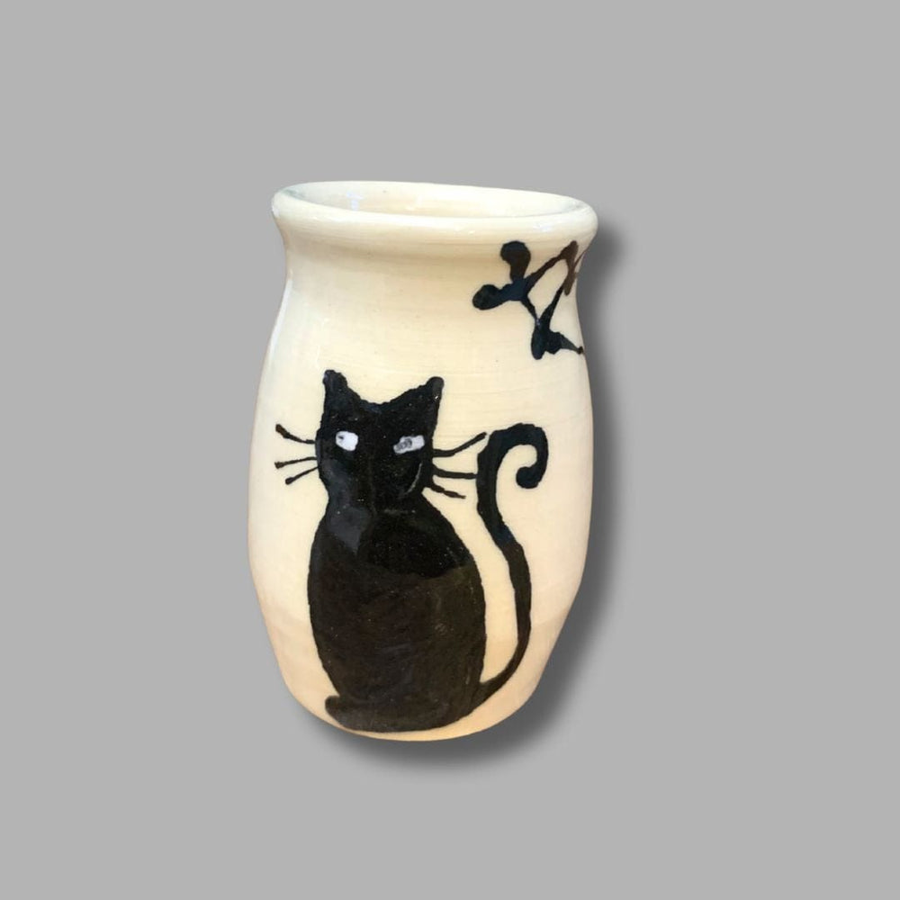 Black Cat Cobweb Small Tall Vase