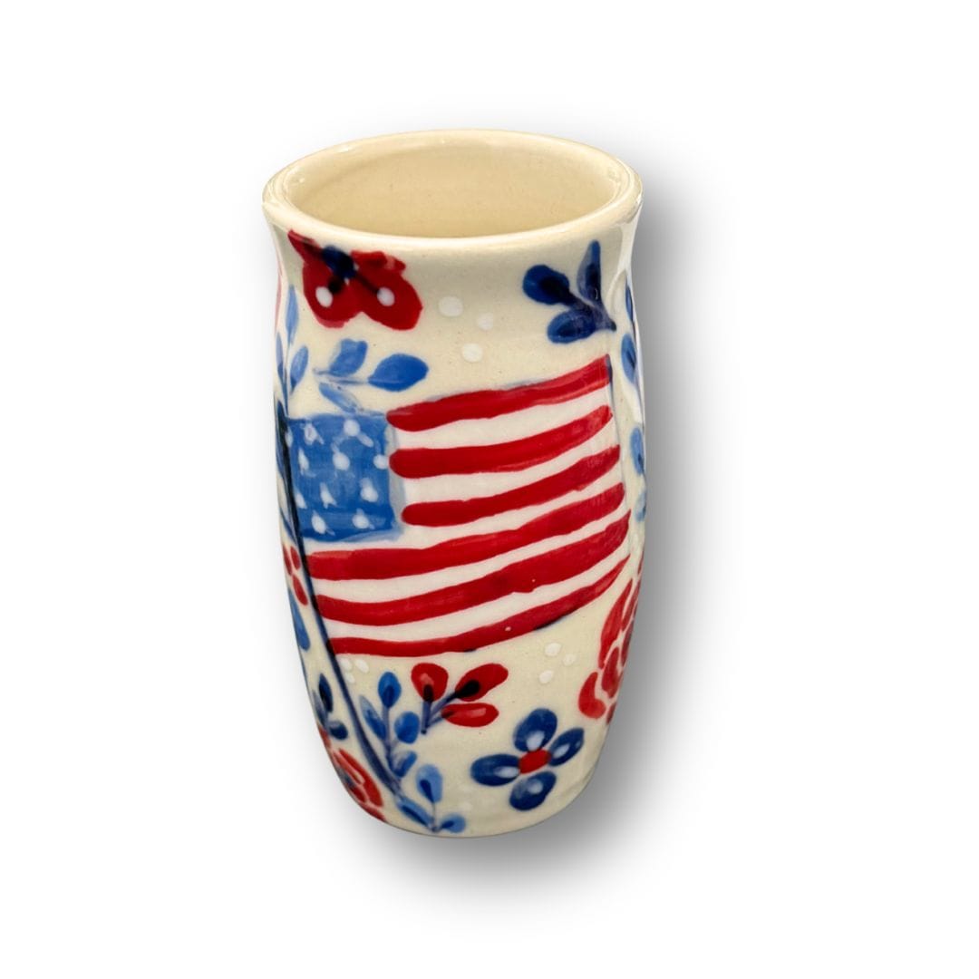 Red, White and Blue Floral Vase