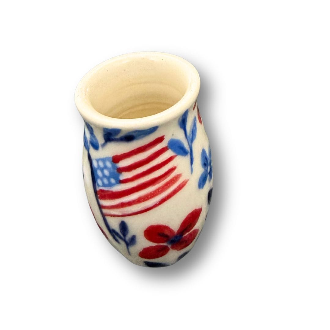 Red, White and Blue Floral Small Vase