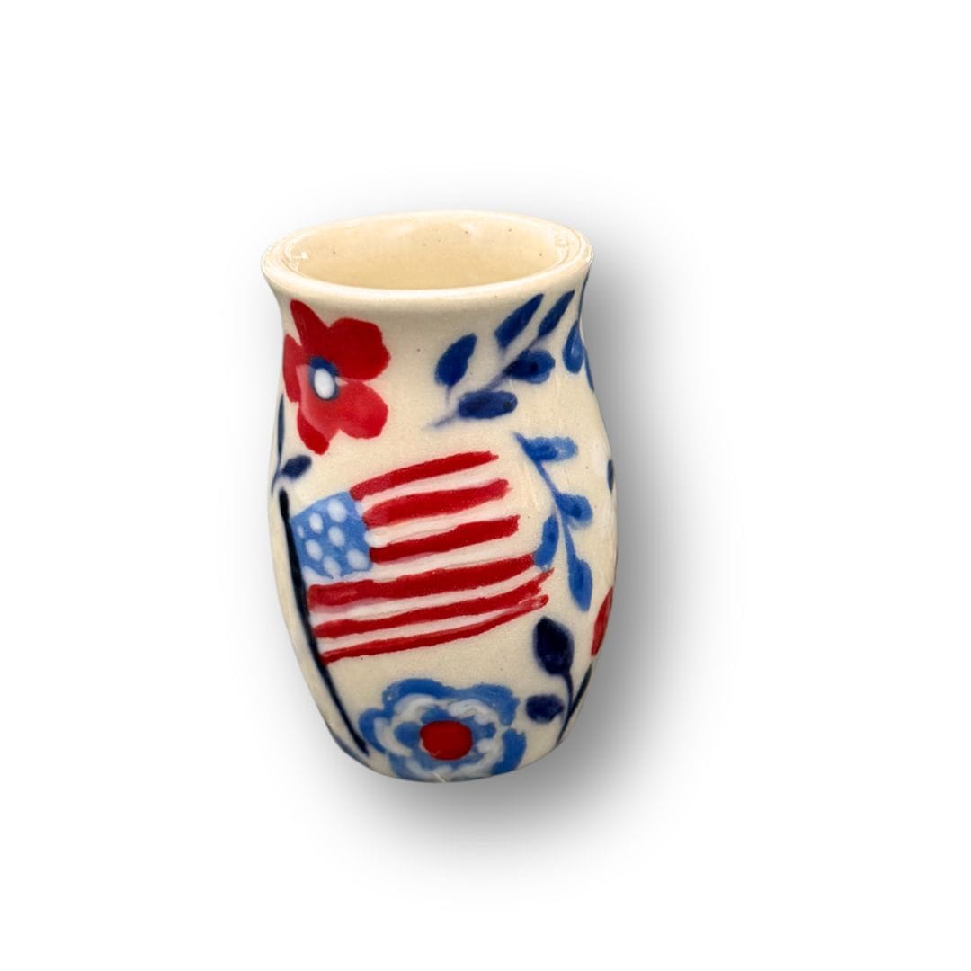 Red, White and Blue Floral Small Vase