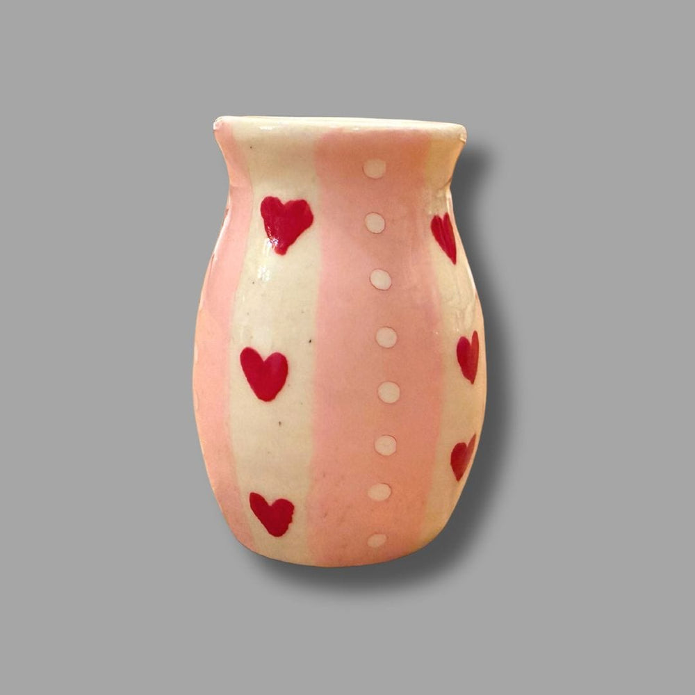 Pink Heart Small Vase with Stripes