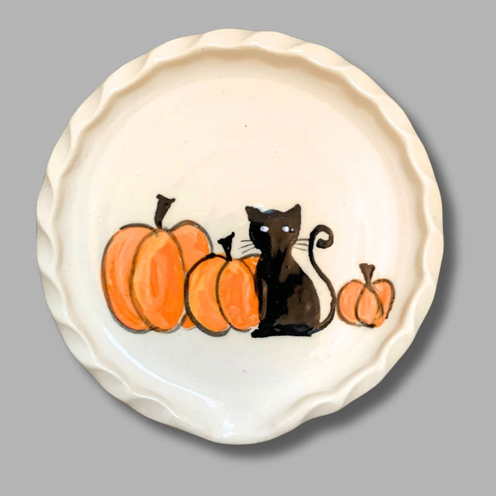Pumpkin & Black Cat Round Spoon Rest