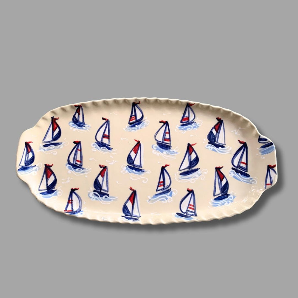 Red, White and Blue Sailboat Large Handled Tray